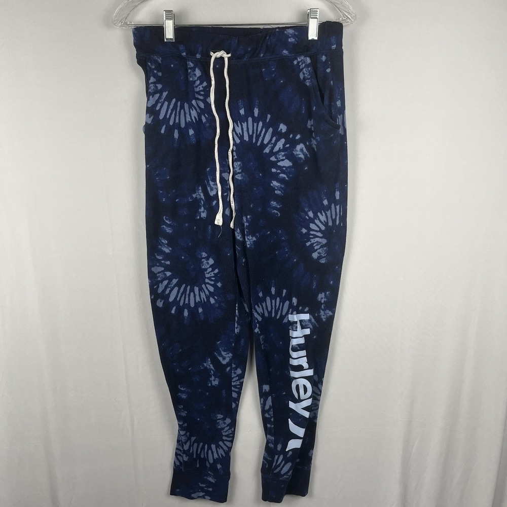 Vtg 90s Y2K Hurley Blue Tie-Dye Jogger‎ Sweatpants Drawstring Pants Lg Hippie